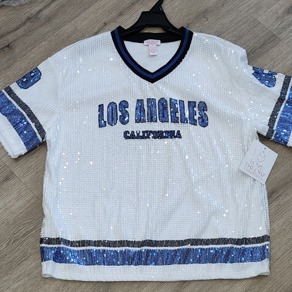 White and Blue Sequin Women's Jersey